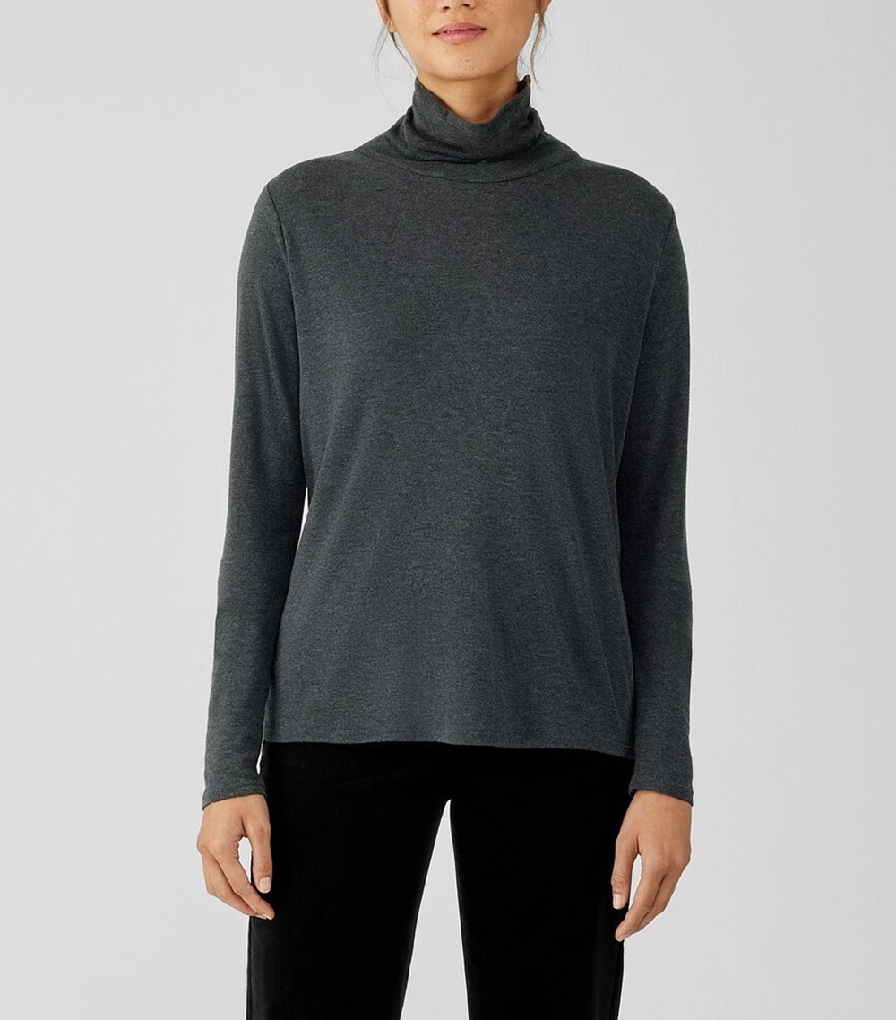 Eileen Fisher Turtleneck Long Sleeve Fine Jersey Top Medium A011186